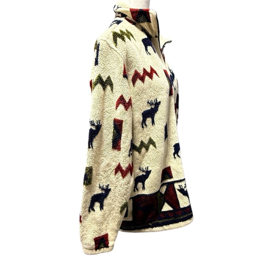 Woolrich VTG Fleece Zip-Up Jacket Moose Size M Outdoor Camp Sherpa Wildlife - Picture 2 of 13